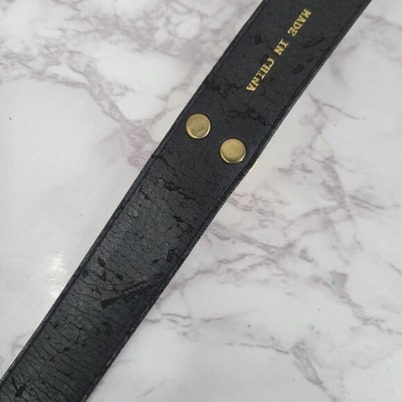 Black Leather Belt with Gold Toned Crest Medallions Conchos - Picture 10 of 12